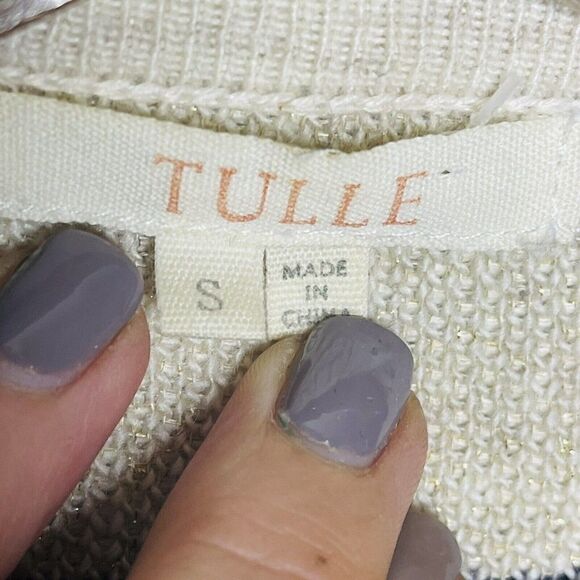 Tulle women’s Angora blend small abstract print multicolor open front cardigan - Picture 5 of 6